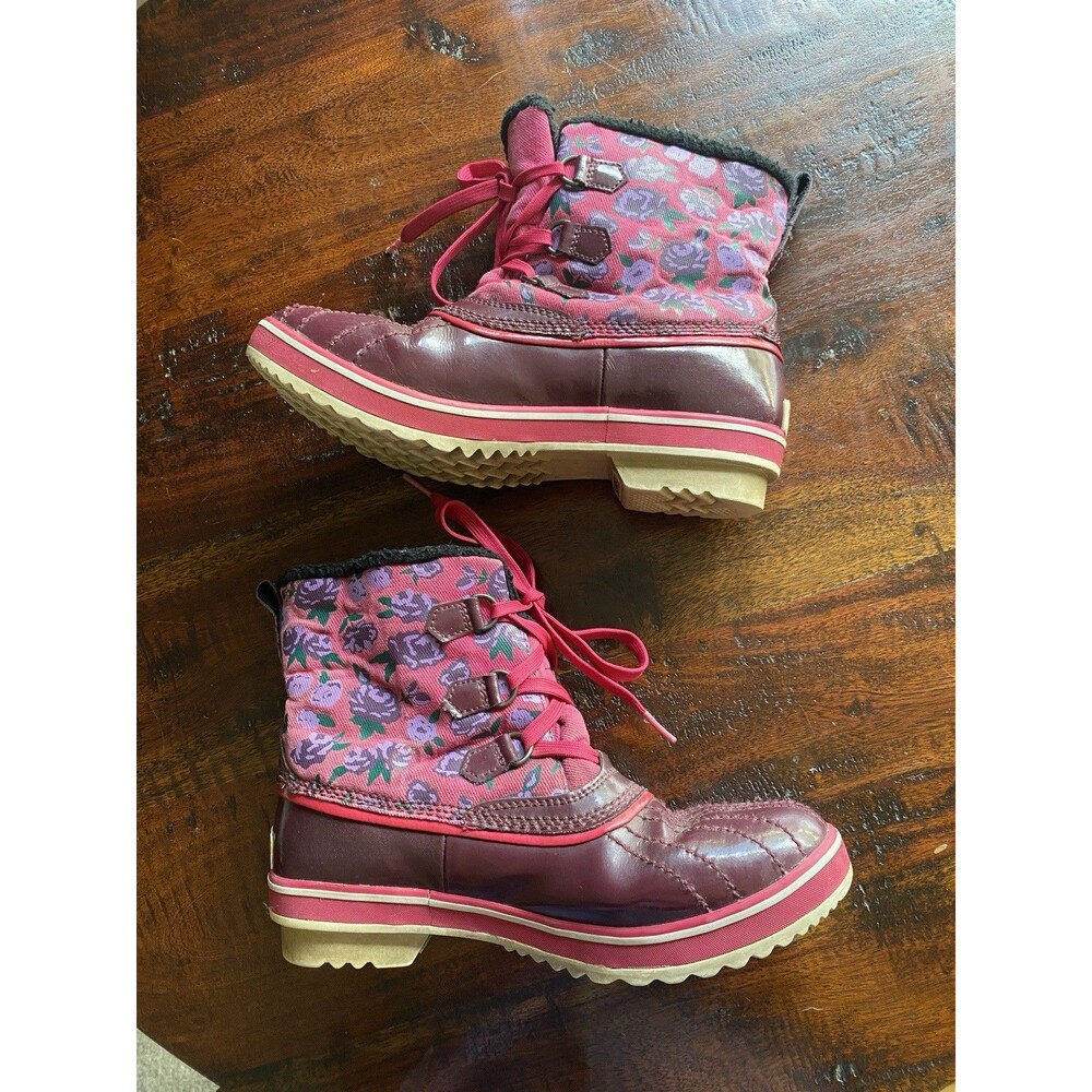 Sorel Women's Tivoli Winter Boots Floral Waterproof Snow Duck Boots Size 6 pink